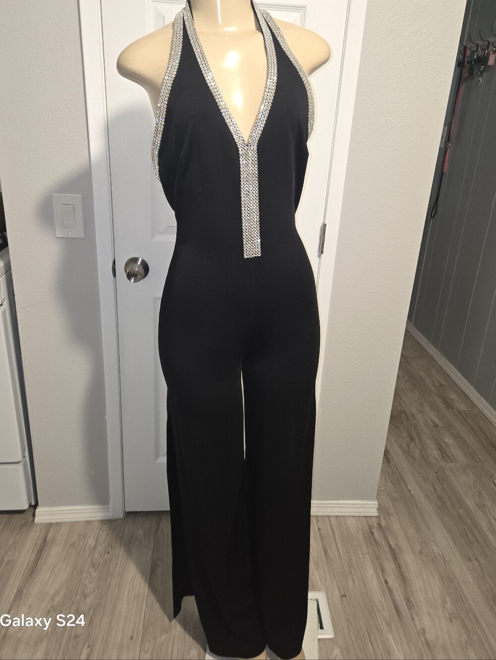 Nicole Bakti Black rhinestone pant jumpsuit Med GC
